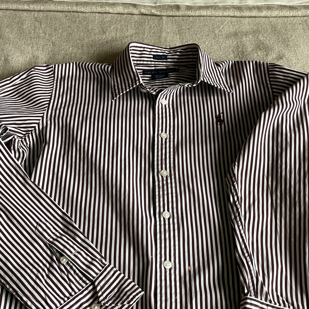 Ralph Lauren Women’s Striped Button-Down Shirt — White & Brown - Picture 4 of 6